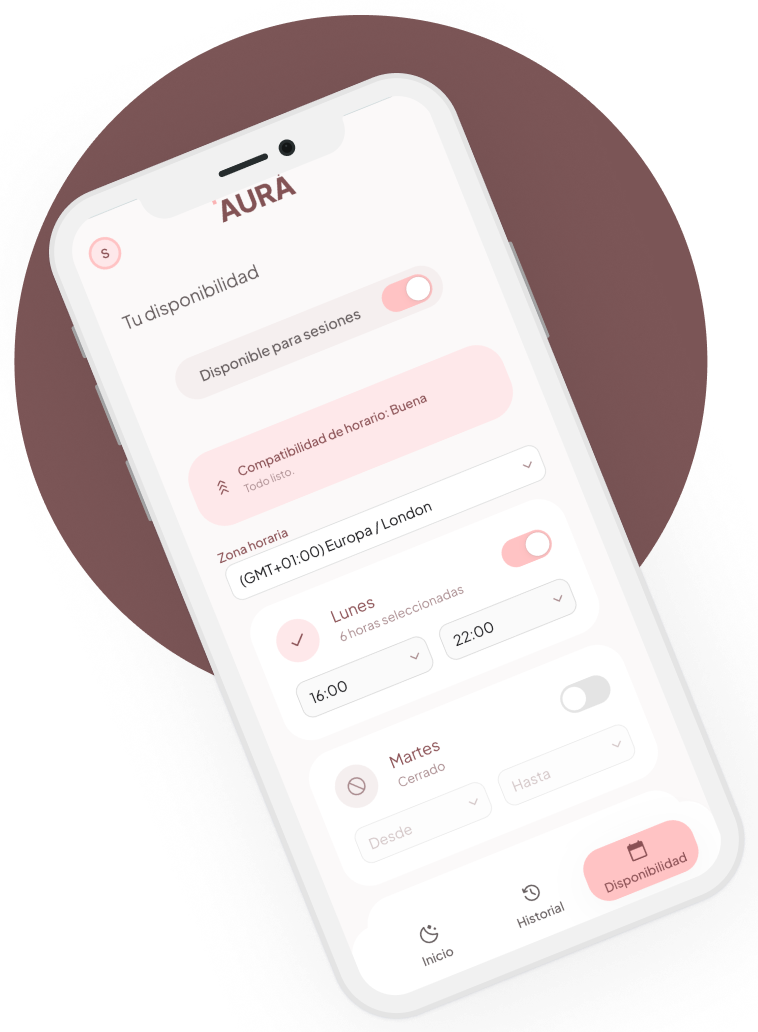 Aplicación OneAura mostrando el formulario de disponibilidad